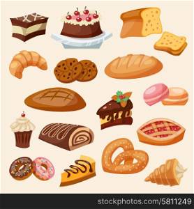 Flat decorative icon pastry and sweets set isolated vector illustration. Flat Icon Pastry Set