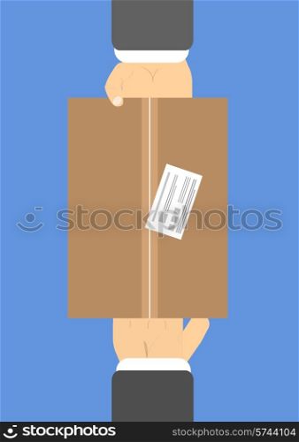 Flat delivery box and two hand