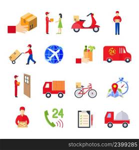 Flat delivery colorful icon set with transport order personal service vector illustration. Flat Delivery Icon Set