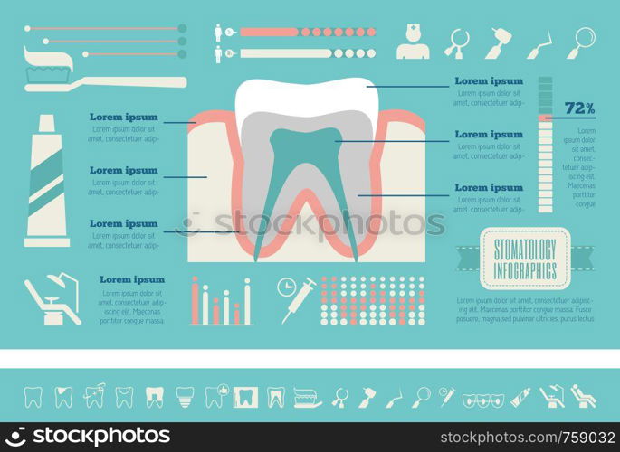 Flat Dental Infographics Elements plus Icon Set. Vector.