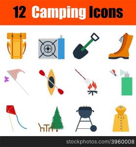 Flat design camping icon set in ui colors. Vector illustration.