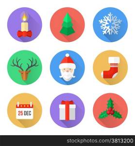 flat design christmas icons set. vector various christmas new year flat style color icons set
