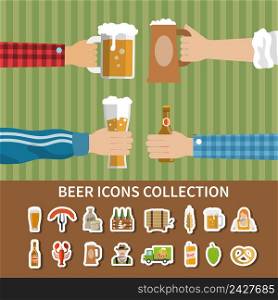 Flat design collection of oktoberfest beer and snacks icons isolated vector illustration. Flat Beer Icons Collection