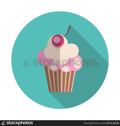 Flat Design Concept Cupcake with Cherries Vector Illustration With Long Shadow. EPS10. Flat Design Concept Cupcake with Cherries Vector Illustration Wi