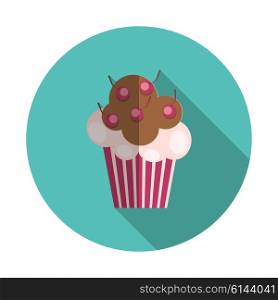 Flat Design Concept Cupcake with Cherries Vector Illustration With Long Shadow. EPS10. Flat Design Concept Cupcake with Cherries Vector Illustration Wi