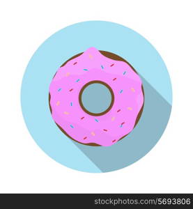 Flat Design Concept Doughnut with Icing Vector Illustration With Long Shadow. EPS10