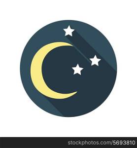Flat Design Concept East Moon with Stars Vector Illustration With Long Shadow. EPS10