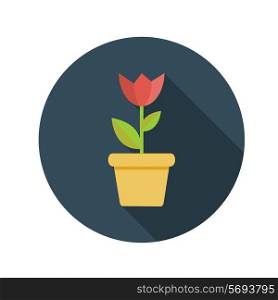 Flat Design Concept Flower in Pot Vector Illustration With Long Shadow. EPS10
