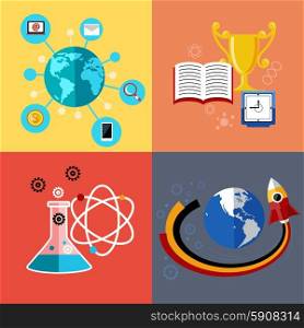 Flat design concept for education, science research, web application for e learning, learn to think