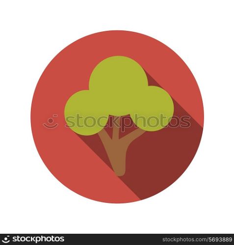 Flat Design Concept Green Tree Vector Illustration With Long Shadow. EPS10