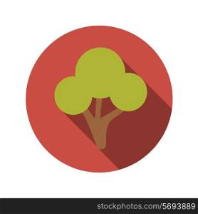 Flat Design Concept Green Tree Vector Illustration With Long Shadow. EPS10