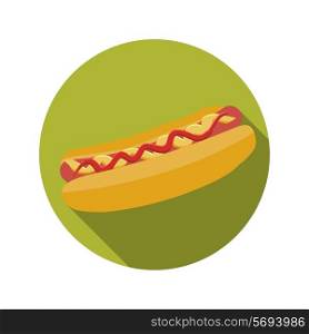 Flat Design Concept Hot Dog Vector Illustration With Long Shadow. EPS10