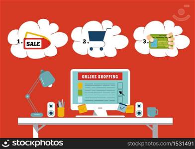 Flat design concept, icons for web and mobile phone services and apps. Vector concept of mobile marketing and online shopping. Vector concept of mobile marketing and online shopping