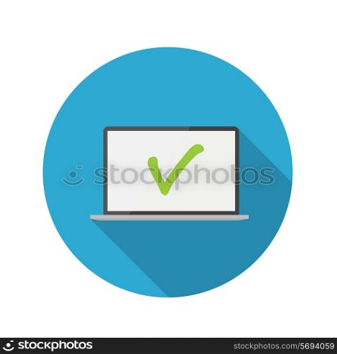 Flat Design Concept Laptop Icon Vector Illustration With Long Shadow. EPS10