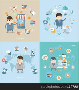 Flat design concept of business, e-commerce and finance, of technical support, creative idea, online shopping. Vector.