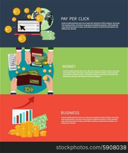 Flat design concept of business money and pay per click internet advertising banners