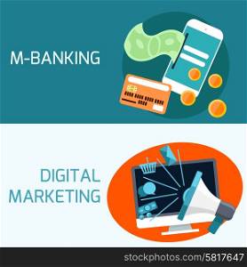 Flat design concept of mobile banking with smartphone and digital marketing