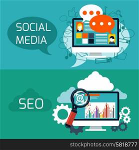 Flat design concept of search engine optimization and social media web application