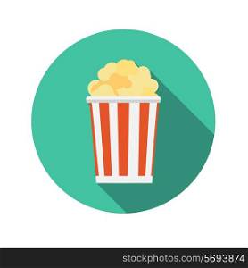 Flat Design Concept Popcorn Icon Vector Illustration With Long Shadow. EPS10