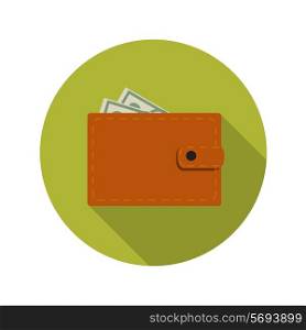 Flat Design Concept Wallet Vector Illustration With Long Shadow. EPS10