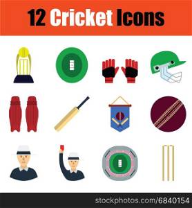 Flat design cricket icon set in ui colors. Vector illustration.
