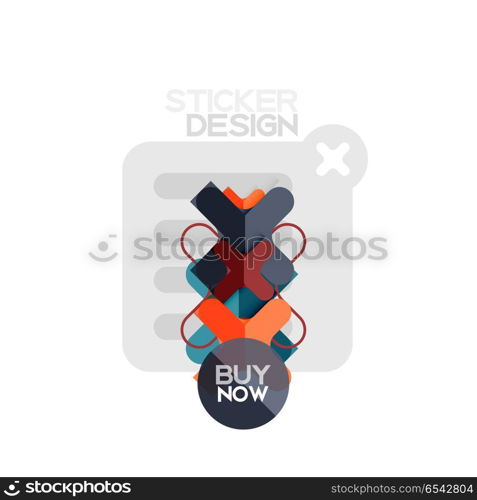 Flat design cross shape geometric sticker icon, paper style design with buy now sample text, for business or web presentation, app or interface buttons. Flat design cross shape geometric sticker icon, paper style design with buy now sample text, for business or web presentation, app or interface buttons, internet website store banners and labels