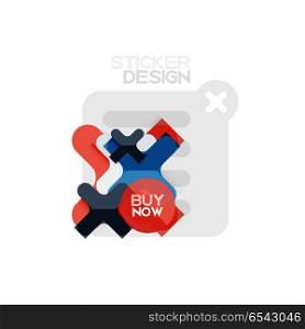 Flat design cross shape geometric sticker icon, paper style design with buy now sample text, for business or web presentation, app or interface buttons. Flat design cross shape geometric sticker icon, paper style design with buy now sample text, for business or web presentation, app or interface buttons, internet website store banners and labels