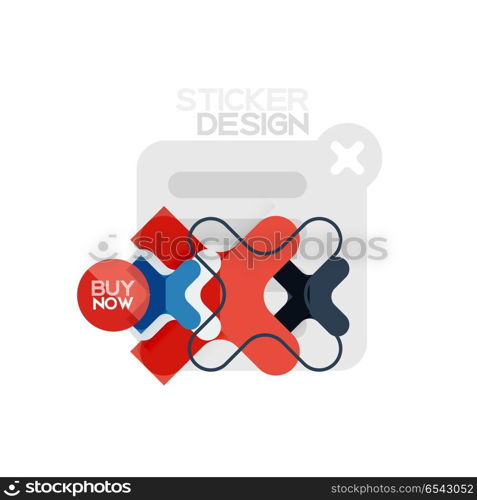 Flat design cross shape geometric sticker icon, paper style design with buy now sample text, for business or web presentation, app or interface buttons. Flat design cross shape geometric sticker icon, paper style design with buy now sample text, for business or web presentation, app or interface buttons, internet website store banners and labels