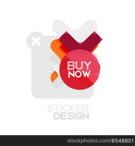 Flat design cross shape geometric sticker icon, paper style design with buy now sample text, for business or web presentation, app or interface buttons. Flat design cross shape geometric sticker icon, paper style design with buy now sample text, for business or web presentation, app or interface buttons, internet website store banners and labels