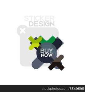 Flat design cross shape geometric sticker icon, paper style design with buy now sample text, for business or web presentation, app or interface buttons. Flat design cross shape geometric sticker icon, paper style design with buy now sample text, for business or web presentation, app or interface buttons, internet website store banners and labels