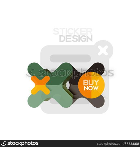 Flat design cross shape geometric sticker icon, paper style design with buy now sample text, for business or web presentation, app or interface buttons. Flat design cross shape geometric sticker icon, paper style design with buy now sample text, for business or web presentation, app or interface buttons, internet website store banners and labels