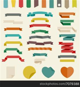 Flat design elements. Vector set of different ribbons and other design elements in flat style.