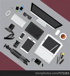 Flat Design. Graphic Designer Workplace concept
