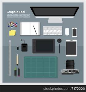 Flat design Graphic Designer Workplace concept Vector Illustration