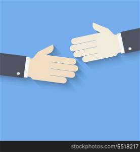 Flat design hands. Partnership concept. Handshake on blue background. Vector illustration