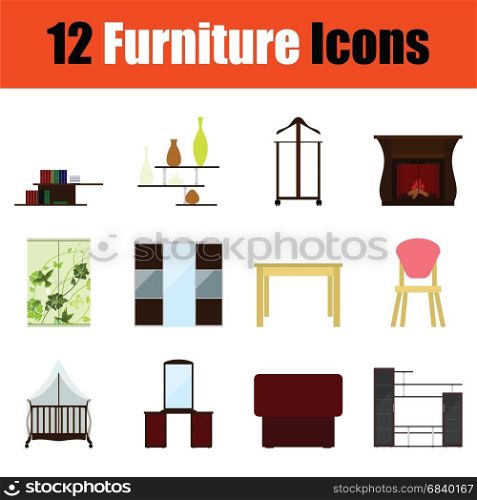 Flat design home furniture icon set in ui colors. Vector illustration.