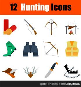 Flat design hunting icon set in ui colors. Vector illustration.