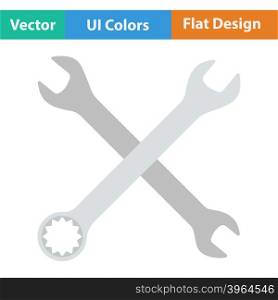 Flat design icon of crossed wrench in ui colors. Vector illustration.. Flat design icon of crossed wrench