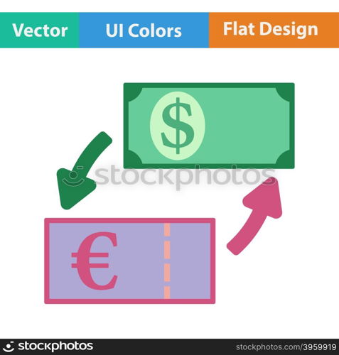 Flat design icon of currency dollar and euro exchange in ui colors. Vector illustration.