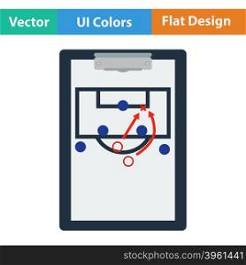 Flat design icon of football coach tablet with game plan in ui colors. Vector illustration.. Icon of football coach tablet with game plan