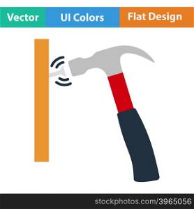 Flat design icon of hammer beat to nail in ui colors. Vector illustration.