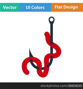 Flat design icon of worm on hook. Flat design icon of worm on hook in ui colors. Vector illustration.