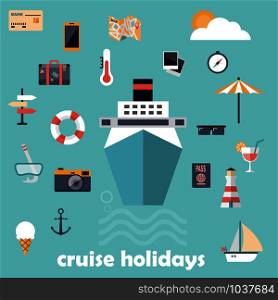 Flat design icons, cruise holidays background