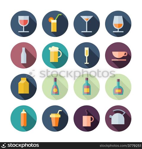 Flat Design Icons For Drinks. Vector illustration eps10, transparent shadows.