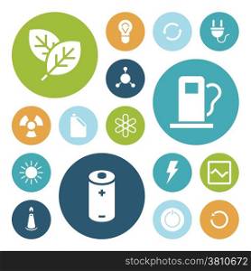 Flat design icons for energy and ecology. Vector illustration.