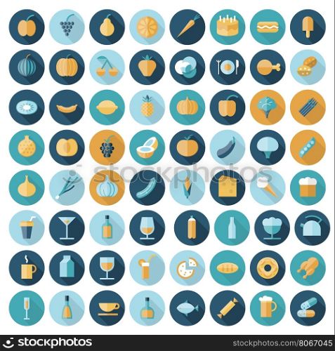 Flat design icons for food and drinks. Vector eps10 with transparency.