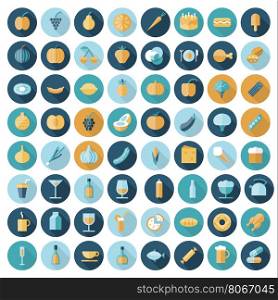 Flat design icons for food and drinks. Vector eps10 with transparency.