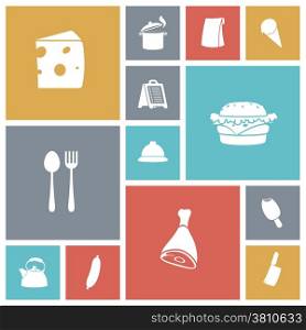 Flat design icons for food. Vector illustration.