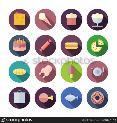 Flat Design Icons For Food. Vector illustration eps10, transparent shadows.