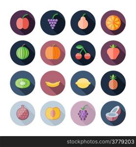 Flat Design Icons For Fruits. Vector illustration eps10, transparent shadows.